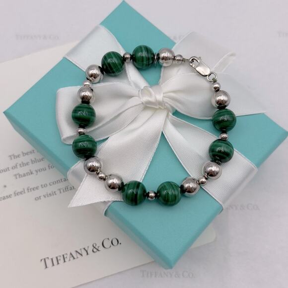Tiffany & Co. Sterling Silver Malachite Beaded Bracelet Sterling Silver Vintage - Picture 7 of 10